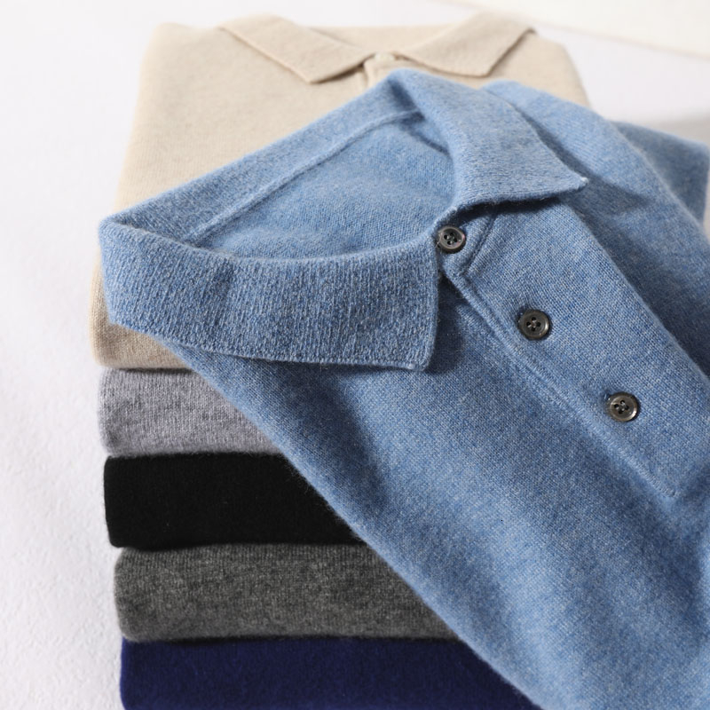 Winter & Autumn Soft Sweaters for man Clothes 100% Cashmere Knit Polo-Neck Pullovers 7Colors Men Jumpers MX191214