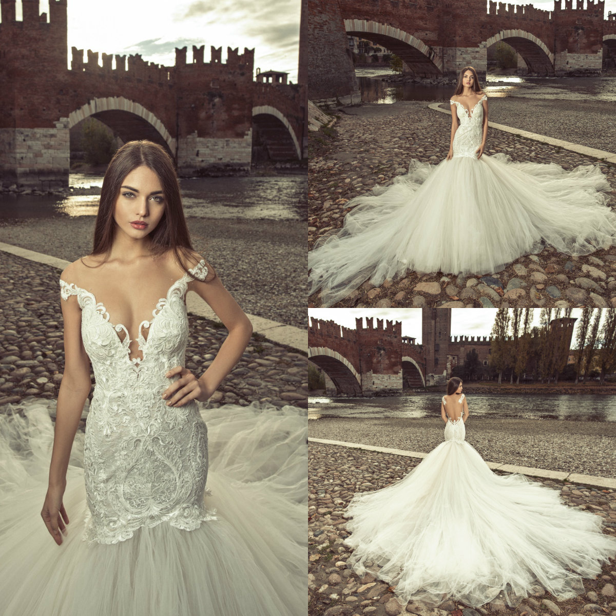Julia Kontogruni Mermaid Wedding Dresses 2019 Sheer V Neck Cap Sleeves Lace Applique Court Train Beach Wedding Dress Backless Bridal Gowns