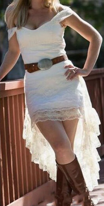 Cowgirls Sexy Off Shoulder Lace Sheath Wedding Dresses High Low Short Boho Beach Country Bridal Gowns Vestidos De Novia AL503