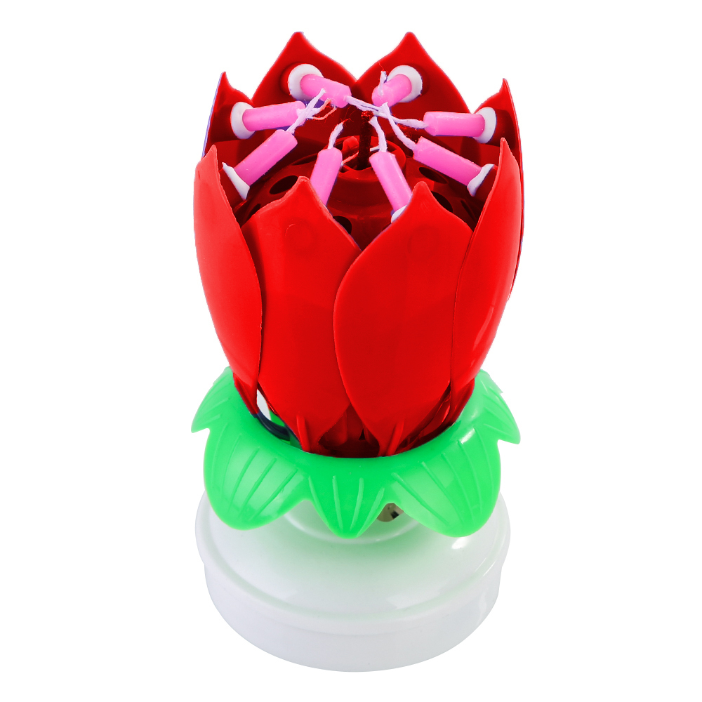 Innovative Party Cake Topper Musical Lotus Flower Rotating Happy Birthday Candle W/ 8 Small Candles C19041901