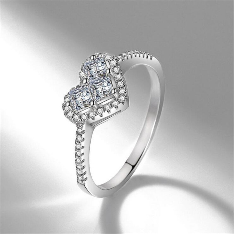 Choucong Brand New Luxury Jewelry 925 Sterling Silver Princess Cut White Topaz SONA Diamond Promise Party Women Wedding Heart Band Ring Gift