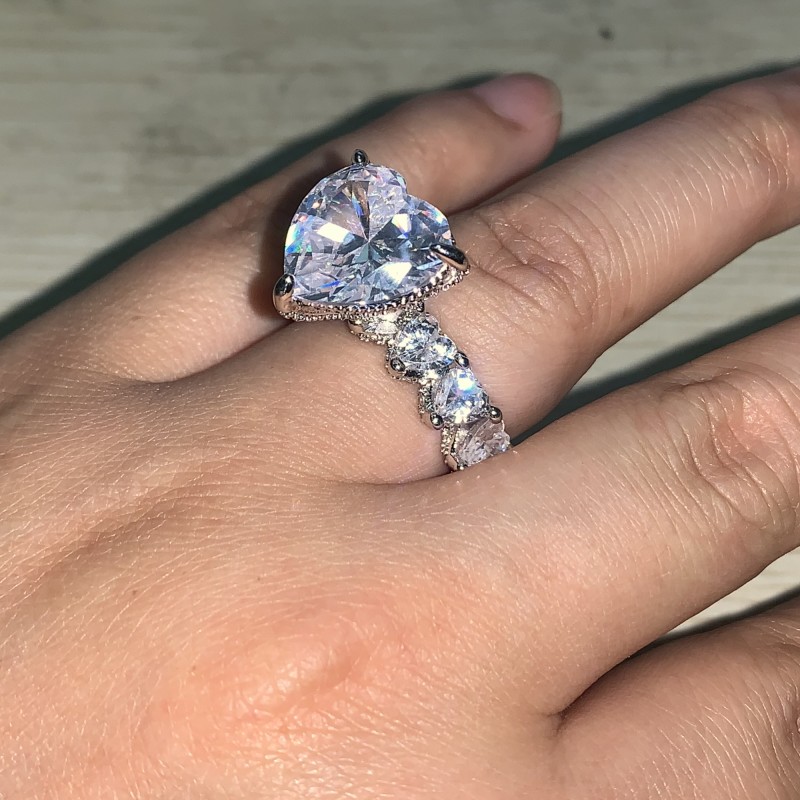 Drop Shipping Vintage Jewelry 925 Sterling Silver Heart Shape Big White Topaz CZ Diamond Gemstones Stack Women Wedding Bridal Ring Gift