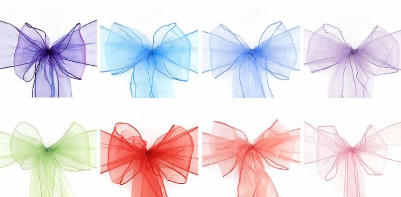 25PC/Lot New Wedding Organza Chair Sash Bow For Chair Cover Banquet beach garden Wedding Party Decor Organza Sashes