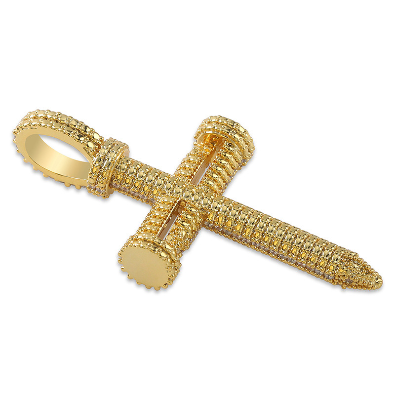 18K Gold & White Gold CZ Cublic Zirconia Nail Cross Pendant Necklace for Lovers Couples Iced Out Hip Hop Jewelry Gifts for Men and Women