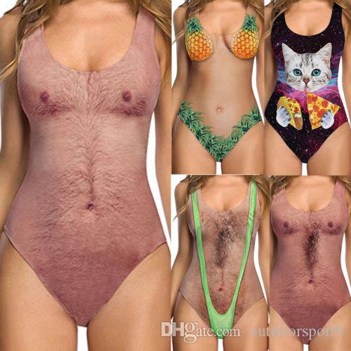 Personality Swimsuit Print One Piece Backless Hairy Man Sexy Woman Summer Bathing clothes for women bathing suits for women