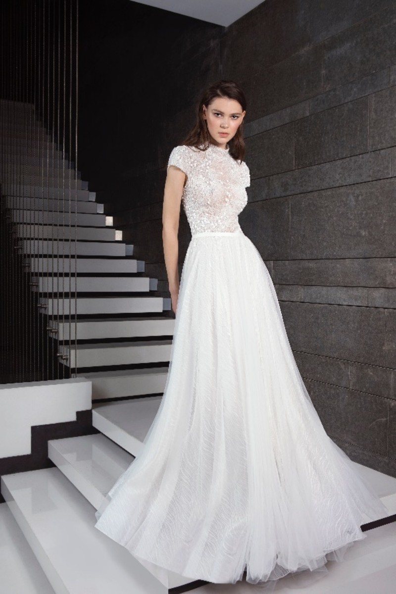 Tony ward 2019 Wedding Dresses High Neck Short Sleeve Lace Bridal Gowns Sexy Backless A-Line Wedding Dress Vestidos De Noiva