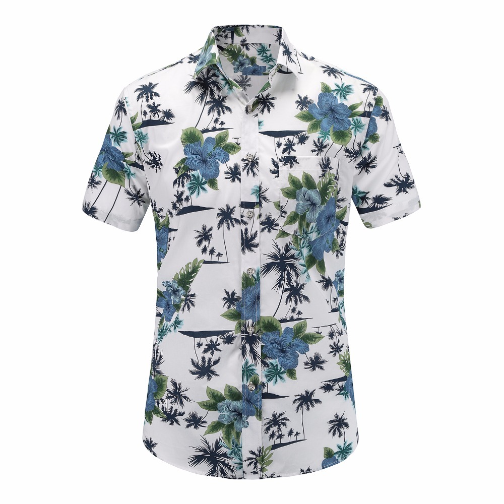 2019 New Summer Mens Short Sleeve Beach Hawaiian Shirts Cotton Casual Floral Shirts Regular Plus Size 3XL Mens clothing Fashion T200108