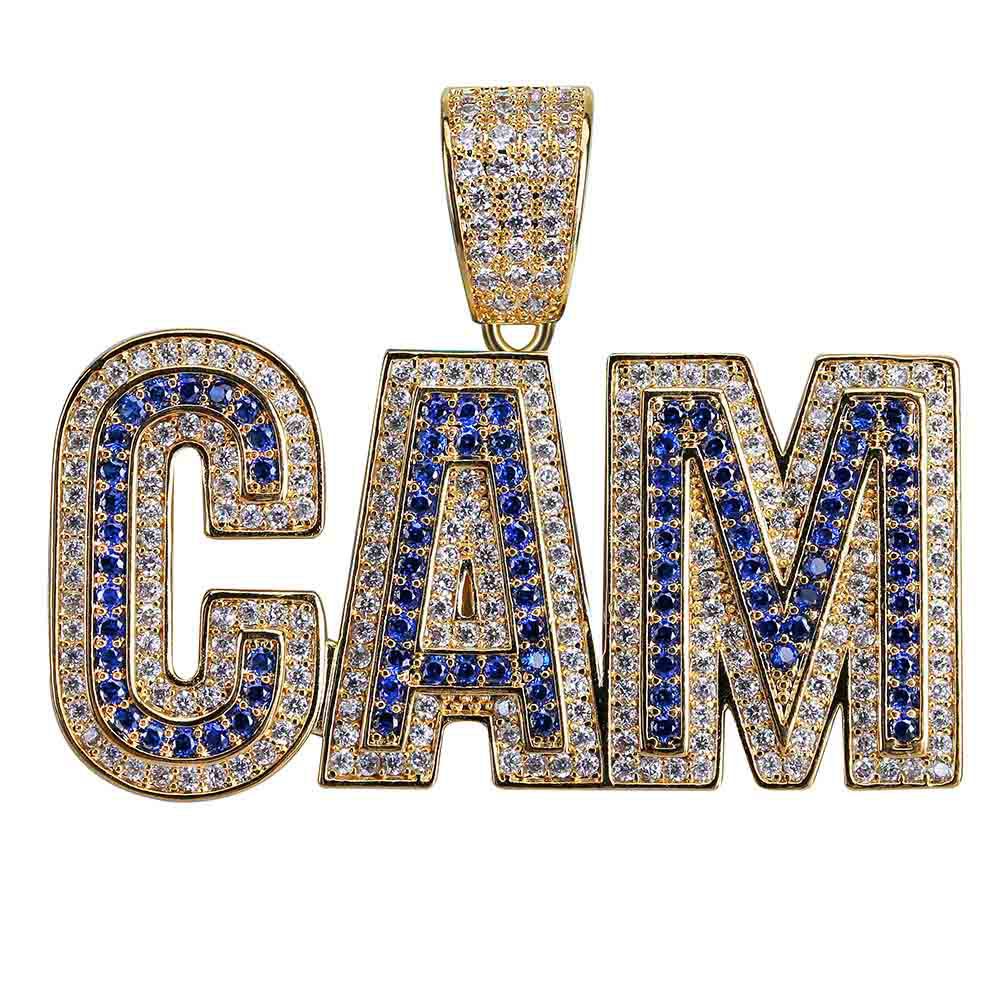 18K Gold and White Gold Plated CZ Cubic Zirconia Initial CAM Pendant Chain Necklace Hip Hop Rapper Jewelry Gifts for Men & Women Wholesale