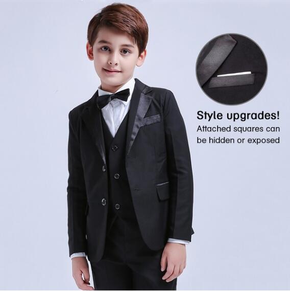 Popular High Quality Boy's Formal Wear Notched Lapel Black Three Pieces (Jacket +Pant+Vest) Boys Wedding Tuxedos