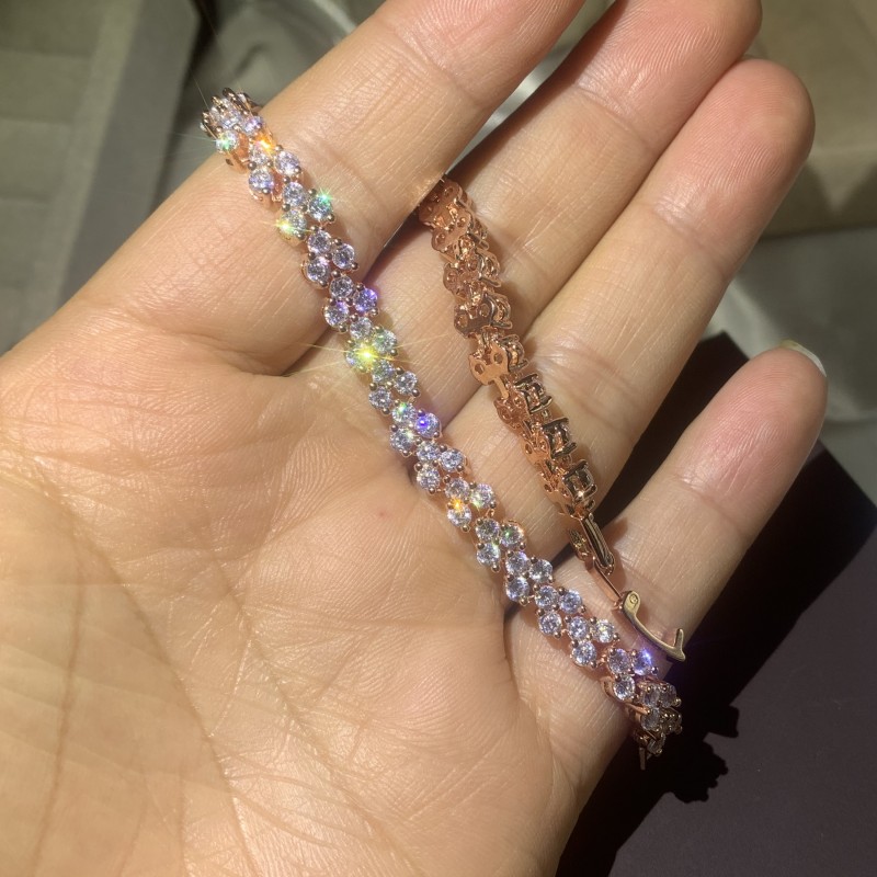 Super Bling Bling Luxury Jewelry White Gold Fill Round Cut White Topaz CZ Diamond Eternity Party Gemstones Women Wedding Popular Bracelet