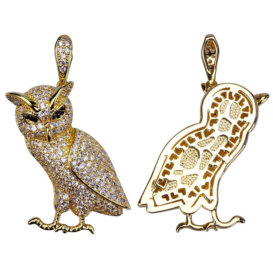 Fashion Men 18k Gold Plated Silver Chain Owl Pendant Necklace Designer Iced Out Rhinestone Hip Hop Rap Rock Jewelry Necklaces For