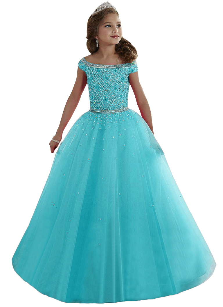Girls Pageant Dresses Off The shoulder Long Princess Birthday Ball Gowns Kids Prom Dress 2020 Tulle