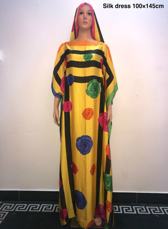 Ethnic Clothing Sweet European Printed Silk Younger Girls Dress 2021 Fashion Turkey Style Women Long African For