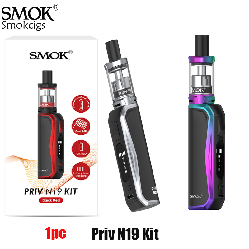 

1PC!!Smok Priv N19 Kit With built-in 1200mAh battery 30W Output 2ml VAPE PEN Nord 19 tank Nord Mesh & Nord Mesh-MTL Coil Authentic, Silver