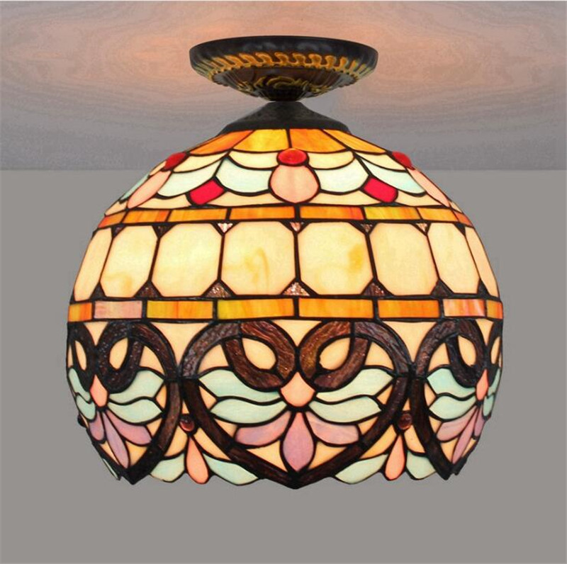 30CM European Love Baroque Celling Lights Tiffany Stained Glass Dining Room Bedroom Aisle Corridor Bathroom Ceiling Lamp TF050