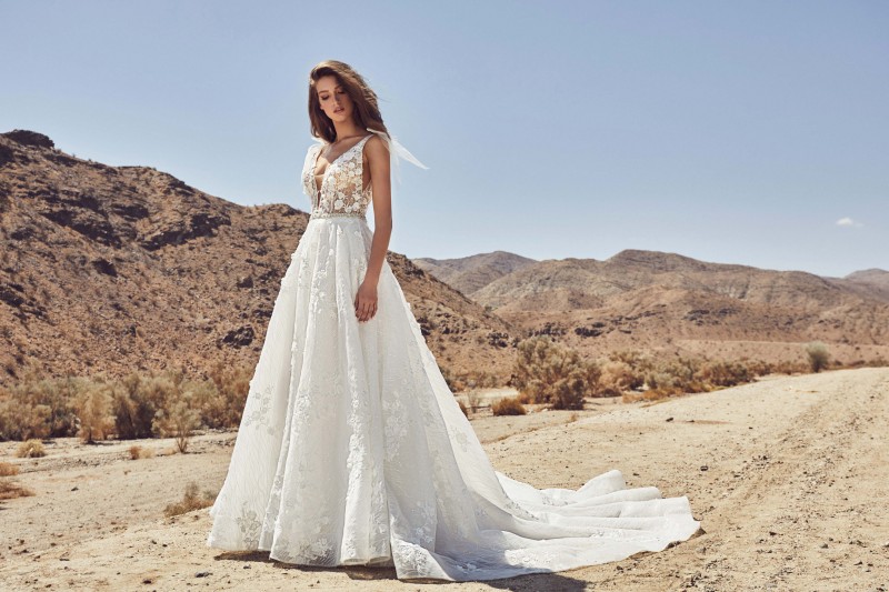 Calla Blanche 2020 Wedding Dresses V Neck Lace Boho Bridal Gowns Beaded Waist Backless A Line Princess Wedding Dress Plus Size