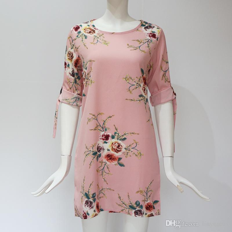 2020 Women Floral Print Beach Chiffon Dress Casual Loose Mini Party Dress Boho Style Sundress Plus Size