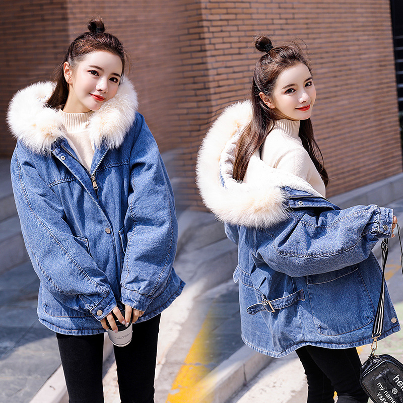 2019 Winter Women Coat Elegant Hooded Super Large Wool Collar Denim Cotton Padded Women' Medium Length Thickened Parkas, Beige
2019 Winter Women Coat Elegant Hooded Super Large Wool Collar Denim Cotton Padded Women' Medium Length Thickened Parkas, Beige