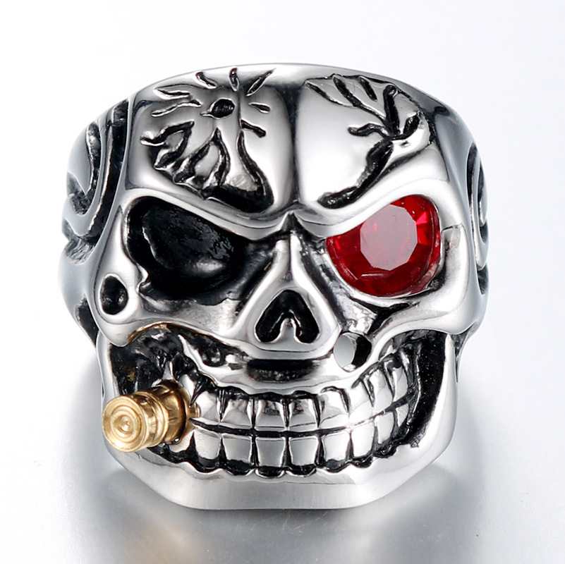 Hegemonic Diamond Skull Titanium Steel Ring Personality PunK Men039s Ring Jewelry European and American