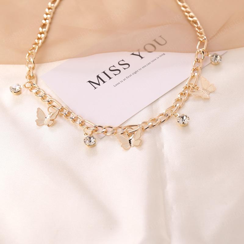 Women Butterfly Choker Necklace Gold Plated Rhinestone Party Charm Jewelry for Girls Fashion Design Animal Pendant Collar Necklaces Gift Hot