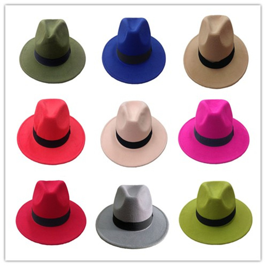 Men's Wool Felt Snap Brim Hat Trilby Women Vintage Wool Panama Fedora Cloche Cap Wool Felt Jazz Hats 14 colors YY0397 T200104
