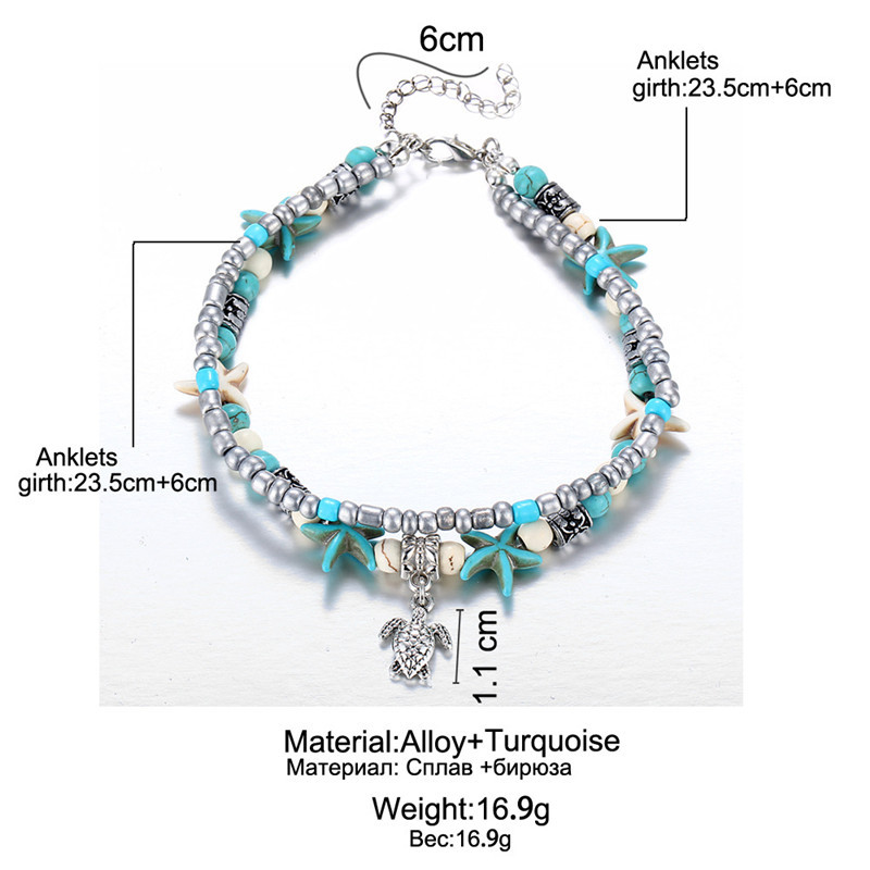 Bohemian anklet bracelets seashells beaded chain for women and girls Conch Beach Turtle Pendant Anklet