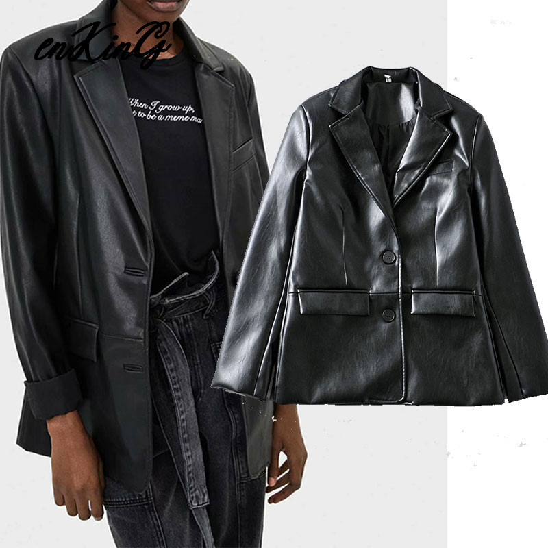 2020 spring england high streeet vintage leanther PU blazer feminino blazer women mujer women blazers and jackets, Black
2020 spring england high streeet vintage leanther PU blazer feminino blazer women mujer women blazers and jackets, Black