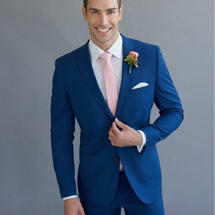Navy Blue Groom Wear Slim Fit Two Button Men Formal Suits Peaked Lapel Fashion Blazer Clothing