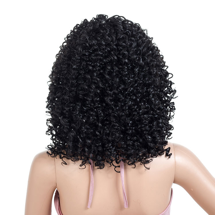 High Quality Cheap Fluffy Small curl Explosion Head #1B Burgundy Afro Synthetic Wigs for Black women