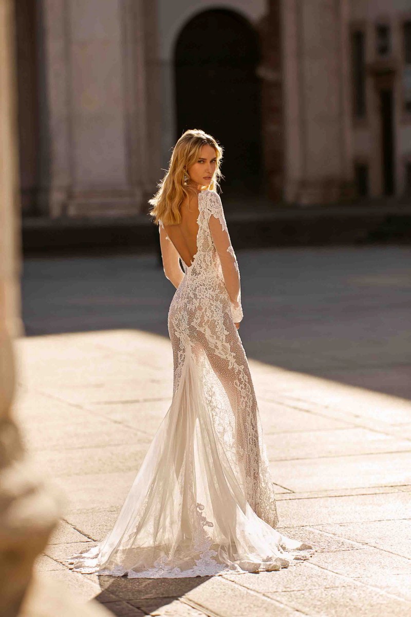 Berta Wedding Dresses Sexy Deep V Neck Lace Appliques Mermaid Bridal Gowns 2020 Open Back Sweep Train Wedding Dress Robe De Mariee