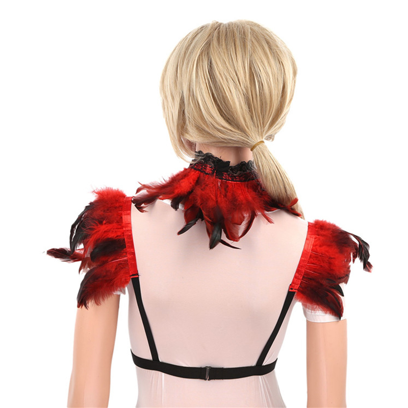 Women 2pcs Set Gothic Victorian Natural Feathers Shoulder Shrug Shawl Wrapped Cape Outfit with Collar for Halloween Costume Party Masquerade