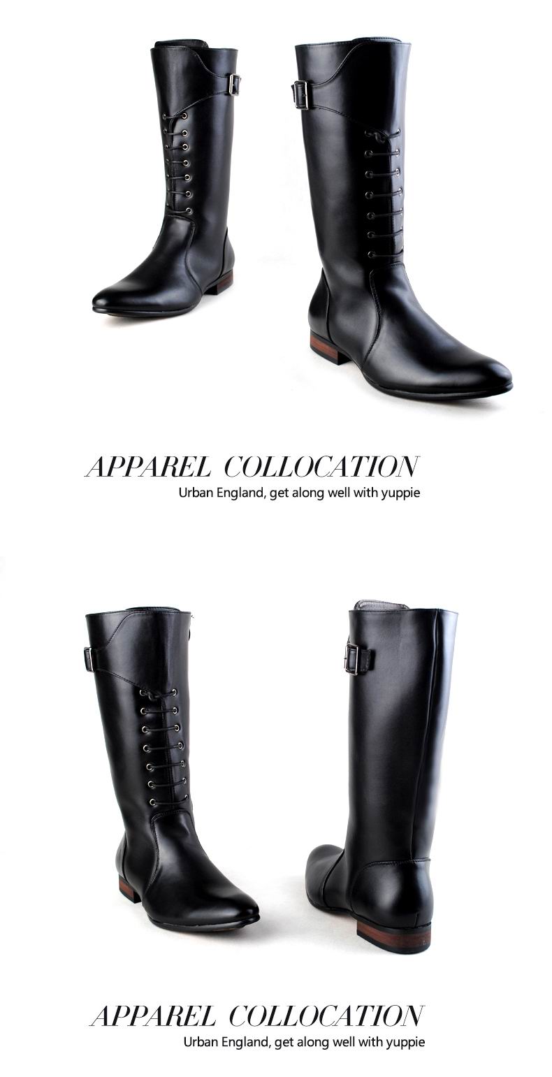 Hot Sale-Design New Tide Long Boots For Men Pointed Toe Lace Up With Buckle Motorcycle Boot Man Dressing Up PU leather Martin Boot 38-44