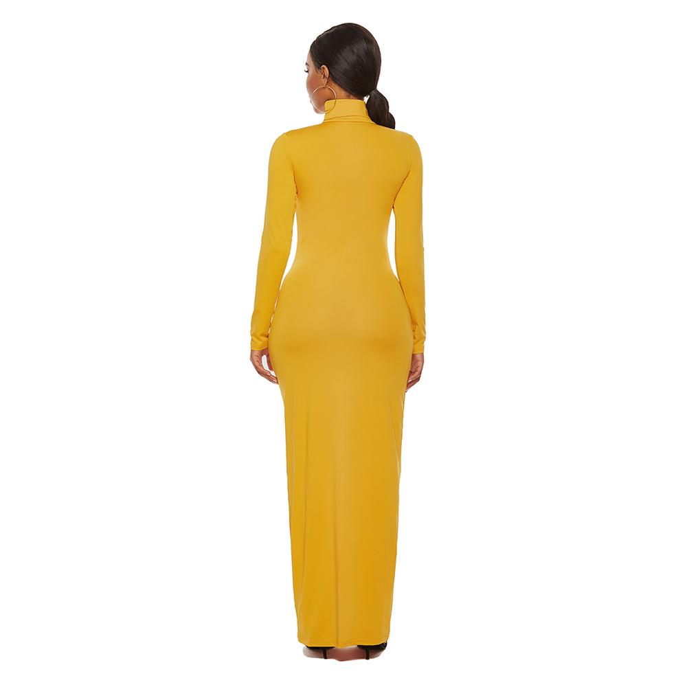 Long Bodycon Autumn Winter Casual Dresses Sheath Women Solid Color Slim Turtleneck Maxi Dress Plus Size