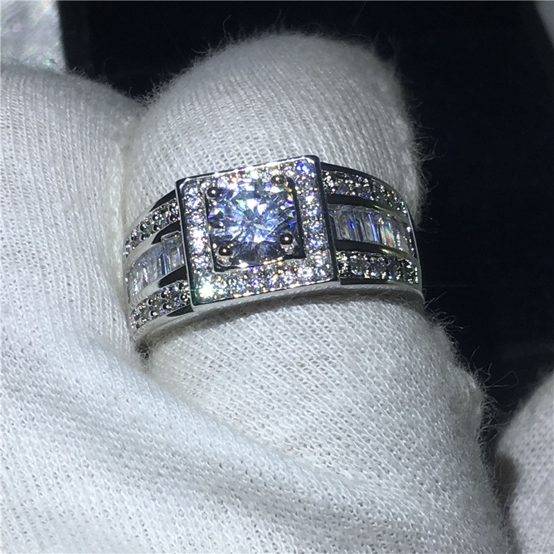 choucong solitaire Male Ring Diamond Cz White Gold Filled Engagement Wedding Band Rings for men Finger Jewelry