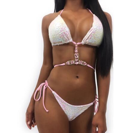 Bikini Crystal Rhinestones Glitter Diamond Gems Swimwear Women Bikini Set Beach Bathing Suit Swimsuit Push Up Brazilian Suit