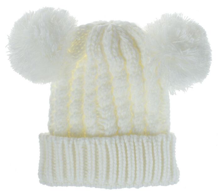 Kid Knit Crochet Beanies Hat Girls Soft Double Balls Winter Warm Hat 13 Colors Outdoor Baby Pompom Ski Caps GB1559