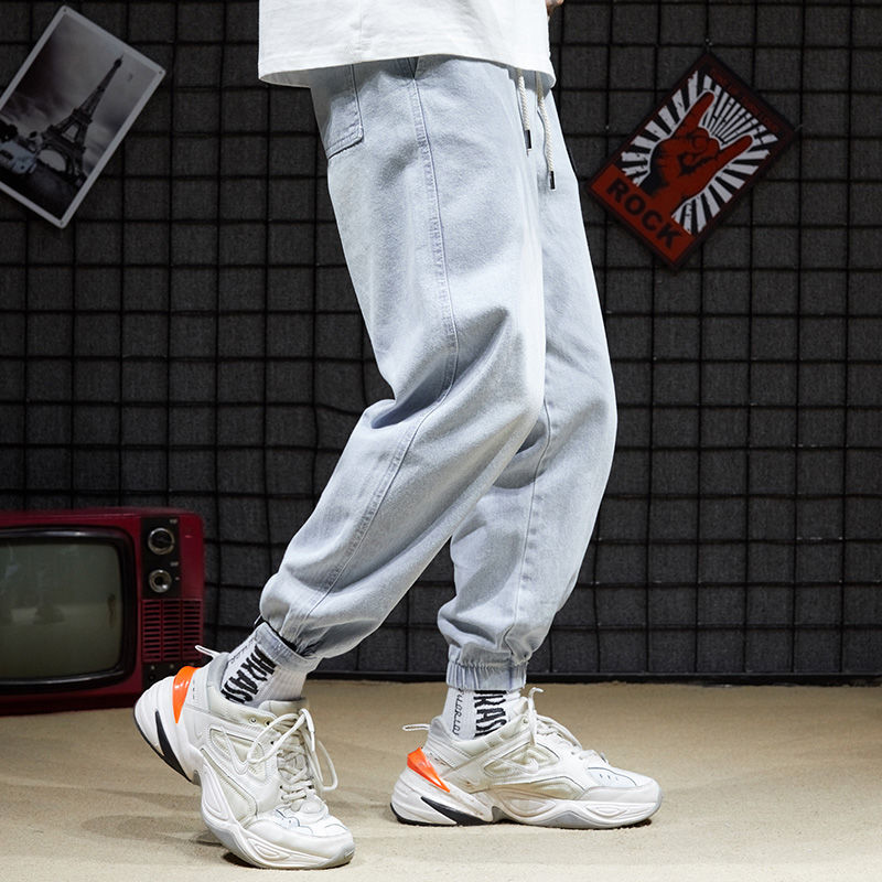 2020 retro jeans male loose student Korean version of boys leggings wide-legged pants men's nine-point pants