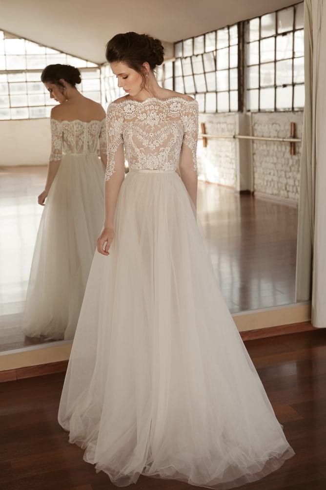 Long Sleeve Wedding Dresses 2019 Chana Marelus Off The Shoulder Lace Appliqued A Line Vestidos De Novia Beach Wedding Dress Bridal Gowns