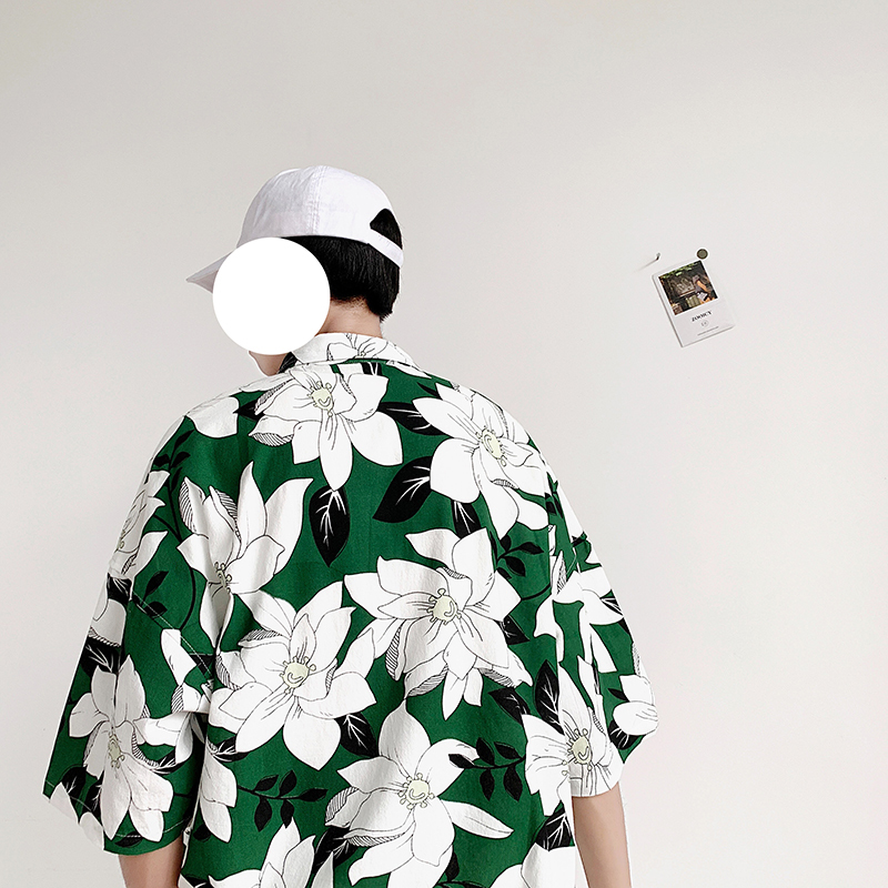 LAPPSTER Men Summer Floral Hawaiian Shirt Short Sleeve Summer Casual Harajuku Korean Style Shirt Vintage Beach Shirt Loose