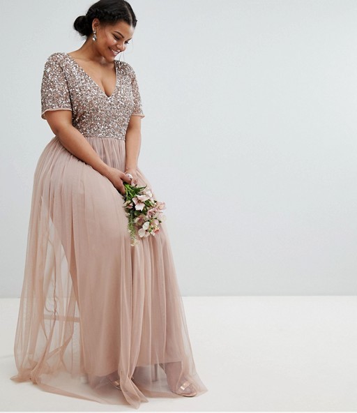Cheap Champagne Sequined Bridesmaid Dresses With Short Sleeves V Neck Country Maid Of Honor Gowns Floor Length Tulle Wedding Guest Dress
