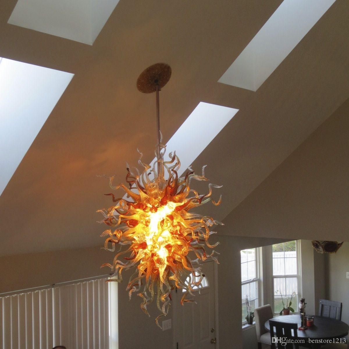 Handicraft Art Glass Chain Crystal Chandelier Golden Color Ceiling Hanging Lamp LED Light 100% Handmade Blown Glass Pendant Chandelier Light