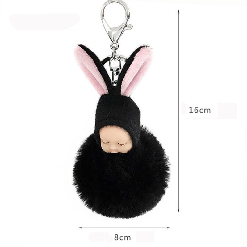 30pcs /Lot Plush Dolls Keychains Lovely Rabbit Ear Sleeping Baby Key Ring Creative Gift Fashion Jewelry For Girls Bag Decoration