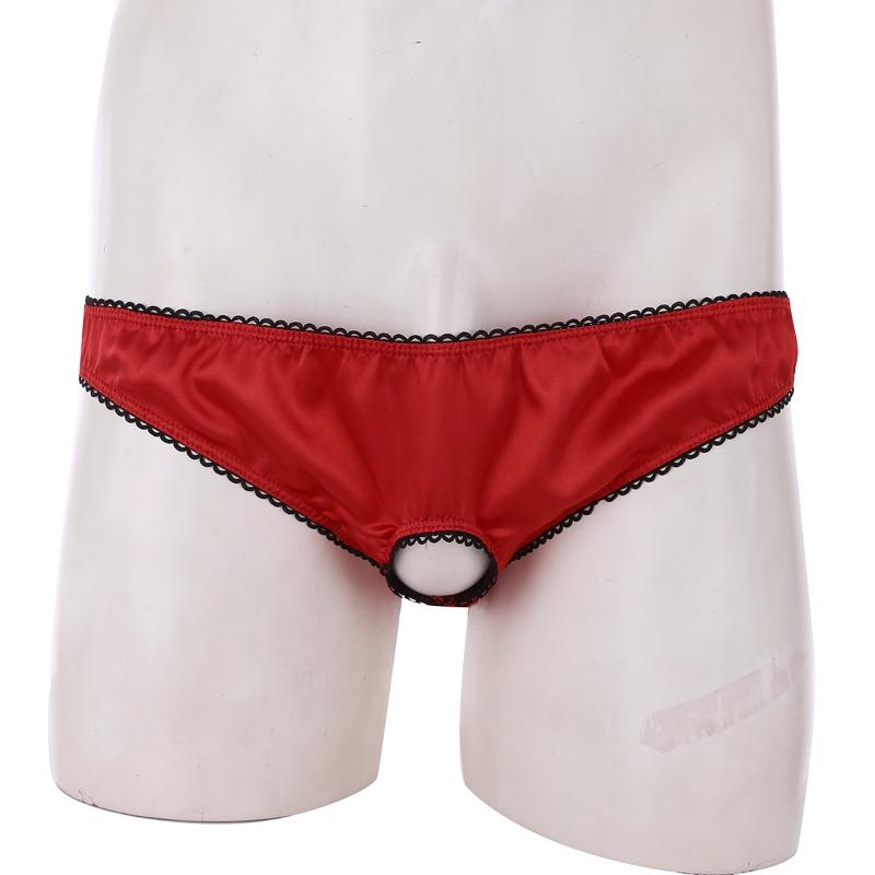 Underwear Mens Hot Sexy Lingerie Open Front Penis Hole Soft Satin Low Rise Sissy Bikini Briefs Underwear Sissy Male Panties