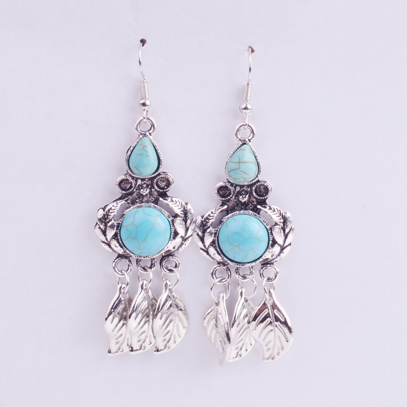 european and american retro pattern cross earrings long paragraph geometric round blue turquoise fashion personality earrings 6 models