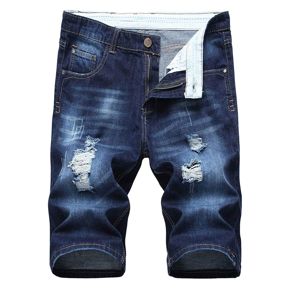 Denim Shorts for Men Jeans Summer Vintage Washed Ripped Distressed Straight Fit Knee Length Casual Jeans Shorts