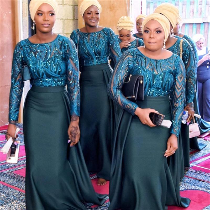 Teal Blue Mermaid Bridesmaid Dresses Plus Size Full Sleeves Sequined Appliques Satin Wedding Guest Dress Arabia Formal Prom Gowns
Teal Blue Mermaid Bridesmaid Dresses Plus Size Full Sleeves Sequined Appliques Satin Wedding Guest Dress Arabia Formal Prom Gowns