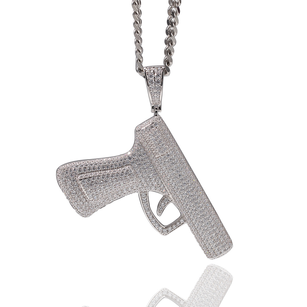 Hip Hop Shining Rap Pistol Pendant Necklace 18k Real Gold/Platinum Plated Full Zircon Necklace Jewelry