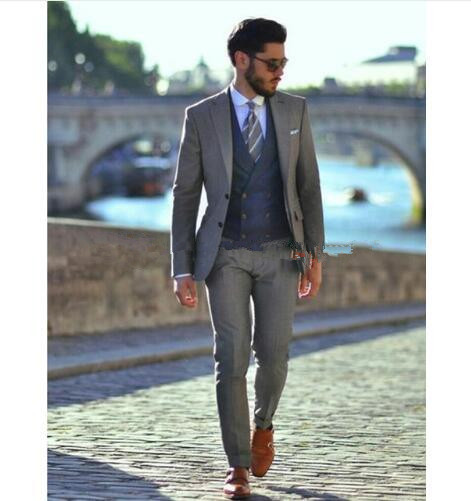 Fashion Two Buttons Groomsmen Notch Lapel Wedding Groom Tuxedos Men Suits Wedding/Prom/Dinner Best Man Blazer(Jacket+Vest+Pants)