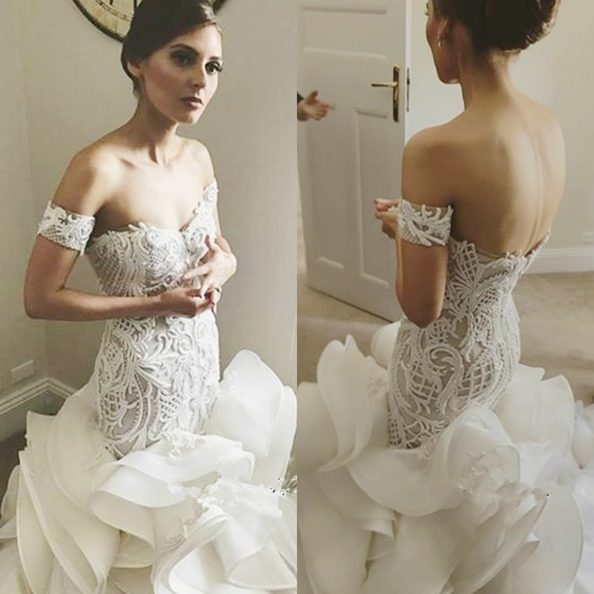 2019 Gorgeous Off The Shoulder Mermaid Wedding Dresses Lace Appliques Tieres Ruffles Zipper Plus Size Bridal Gowns robe de mariée