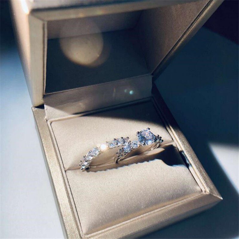 Victoria Wieck Couple Rings Luxury Jewelry 925 Sterling Silver Round Cut White Topaz CZ Diamond Gemstones Women Wedding Bridal Ring Set Gift